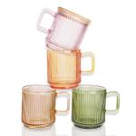 Cute Ribbed Glass Coffee Mug with Bamboo Lid