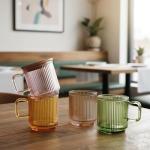 Cute Ribbed Glass Coffee Mug with Bamboo Lid
