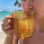 Cute Ribbed Glass Coffee Mug with Bamboo Lid