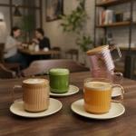 Cute Ribbed Glass Coffee Mug with Bamboo Lid