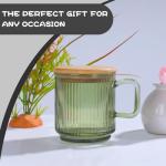 Cute Ribbed Glass Coffee Mug with Bamboo Lid