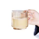 Cute Ribbed Glass Coffee Mug with Bamboo Lid