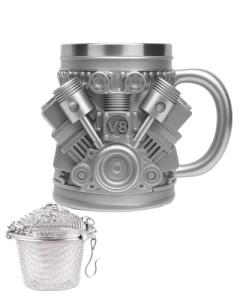 V8 Engine Design Stainless Steel Coffee Mug, 15oz