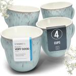 Set of 4 Beige-Blue Stoneware Coffee Mugs