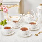 Elegant White Tea Cups and Saucers Set of 4