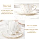 Elegant White Tea Cups and Saucers Set of 4