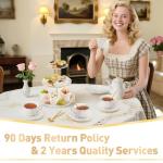 Elegant White Tea Cups and Saucers Set of 4