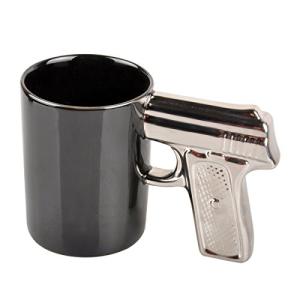 Gun-Shaped Ceramic Coffee Mug in Black & Silver