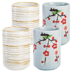 Set of 4 Japanese Ceramic Teacups, 11 Oz