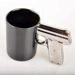 Gun-Shaped Ceramic Coffee Mug in Black & Silver