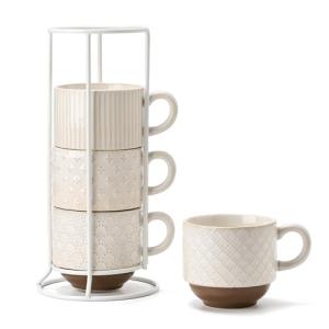 Large Stackable Ceramic Coffee Mugs Set of 4
