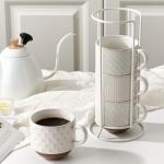 Large Stackable Ceramic Coffee Mugs Set of 4