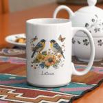 Personalized Lesser Goldfinch Bird Ceramic Tea Mug