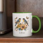 Personalized Lesser Goldfinch Bird Ceramic Tea Mug