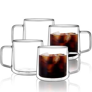Double Walled Glass Coffee Mugs - 4-Pack