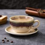 Vintage 12 oz Ceramic Latte Art Mug and Saucer