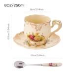 Ivory Floral Tea Cup Set with Saucers and Spoons