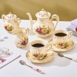 Ivory Floral Tea Cup Set with Saucers and Spoons
