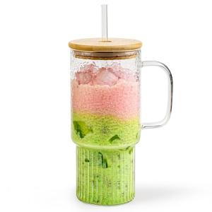 Oroklis 32oz Ribbed Glass Cup with Handle