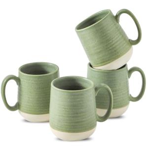 Hasense Green Porcelain Coffee Mug Set of 4