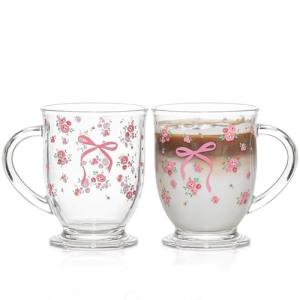 Set of 2 Clear Rose Pattern Coffee Mugs
