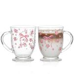 Set of 2 Clear Rose Pattern Coffee Mugs