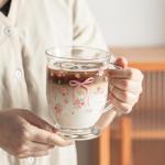 Set of 2 Clear Rose Pattern Coffee Mugs