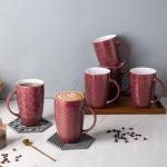 AmorArc Set of 6 Burgundy Extra Large Mugs