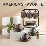 Set of 6 Cute Ceramic Espresso Cups and Saucers