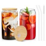 Sungwoo 2-Pack Glass Cups with Bamboo Lids