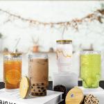 16 oz Ribbed Glass Cups Set with Lids