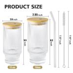 16 oz Ribbed Glass Cups Set with Lids