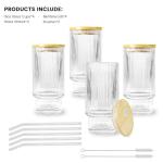 16 oz Ribbed Glass Cups Set with Lids