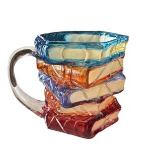 Colorful 3D Book Stack Glass Coffee Mug