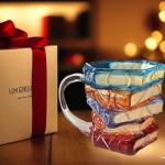Colorful 3D Book Stack Glass Coffee Mug
