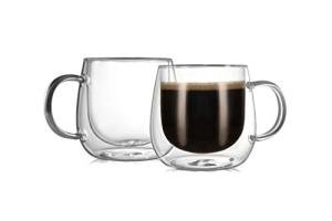 12oz Double Walled Glass Coffee Mugs (2-Pack)