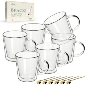 Set of 6 Heat Resistant Double Wall Coffee Mugs