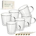 Set of 6 Heat Resistant Double Wall Coffee Mugs