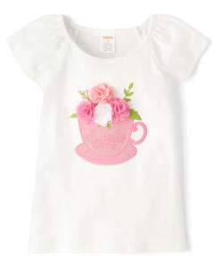 Girls' Sleeveless Knit Tea Cup Flowers T-Shirt