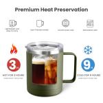 12oz Insulated Travel Mug with Handle - Army Green