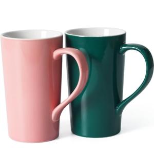 20 OZ Simple Pure Pink Green Mug (Set of 2) Plain Large Tall Ceramic Milk Tea Coffee Mug with Handle as A Gift for Dad Mom Friends, 2pcs