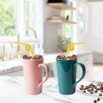 20 OZ Simple Pure Pink Green Mug (Set of 2) Plain Large Tall Ceramic Milk Tea Coffee Mug with Handle as A Gift for Dad Mom Friends, 2pcs