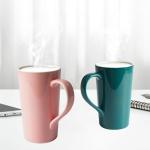 20 OZ Simple Pure Pink Green Mug (Set of 2) Plain Large Tall Ceramic Milk Tea Coffee Mug with Handle as A Gift for Dad Mom Friends, 2pcs
