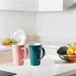 20 OZ Simple Pure Pink Green Mug (Set of 2) Plain Large Tall Ceramic Milk Tea Coffee Mug with Handle as A Gift for Dad Mom Friends, 2pcs