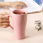 Arawat 17 OZ Light Blue Ceramic Coffee Tea Cup with Lid Strainer and Spoon Coffee Mug with Strainer Portable Large Travel Ceramic Loose Leaf Tea Infuser Mug with Lid