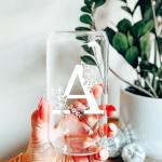 Personalized Tumbler, Monogrammed Can Glass Cups with Bamboo Lids and Straws, Customized Gifts for Women, Cute Design Initial Iced Coffee glasses, Custom Letter Mug, Birthday Bridesmaid, R