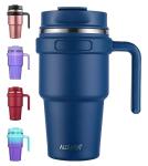 ALOUFEA 20 oz Insulated Coffee Mug Tumbler with Handle, Stainless Steel Travel Mug Tumbler with Lid and Straw,Double Wall Vacuum Leak Proof Ice Coffee Thermal Cup, Navy