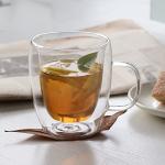 HORLIMER 15 oz Double Walled Glass Coffee Mugs Set of 2, Clear Insulated Coffee Cups with Handles for Espresso Cappuccino Latte Tea Milk