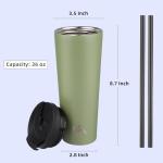 Konokyo 26 OZ Insulated Tumbler with Lid and 2 Straws Stainless Steel Water Bottle Vacuum Travel Mug Coffee Cup,ArmyGreen