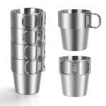 4-Pack Stainless Steel Camping Cups with Foldable Handle, 10 oz Camping Coffee Mugs with Double Wall Design, Ideal for Outdoor Activities, Travel, and Home Use